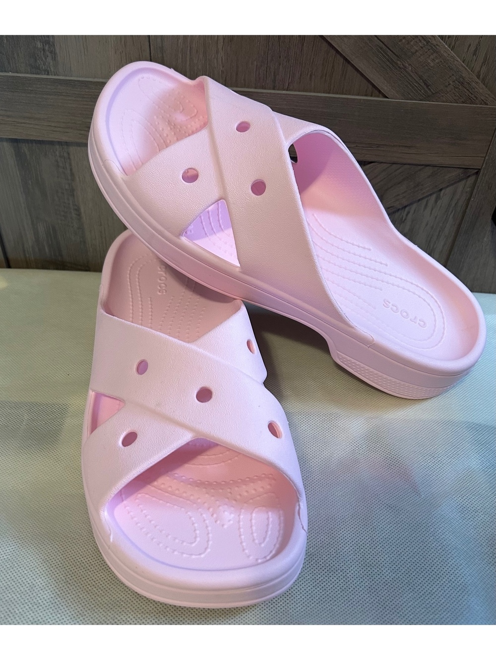 Crocs Classic Cross Strap Slides Pink Milk Women's Size 9 W9 Sandals